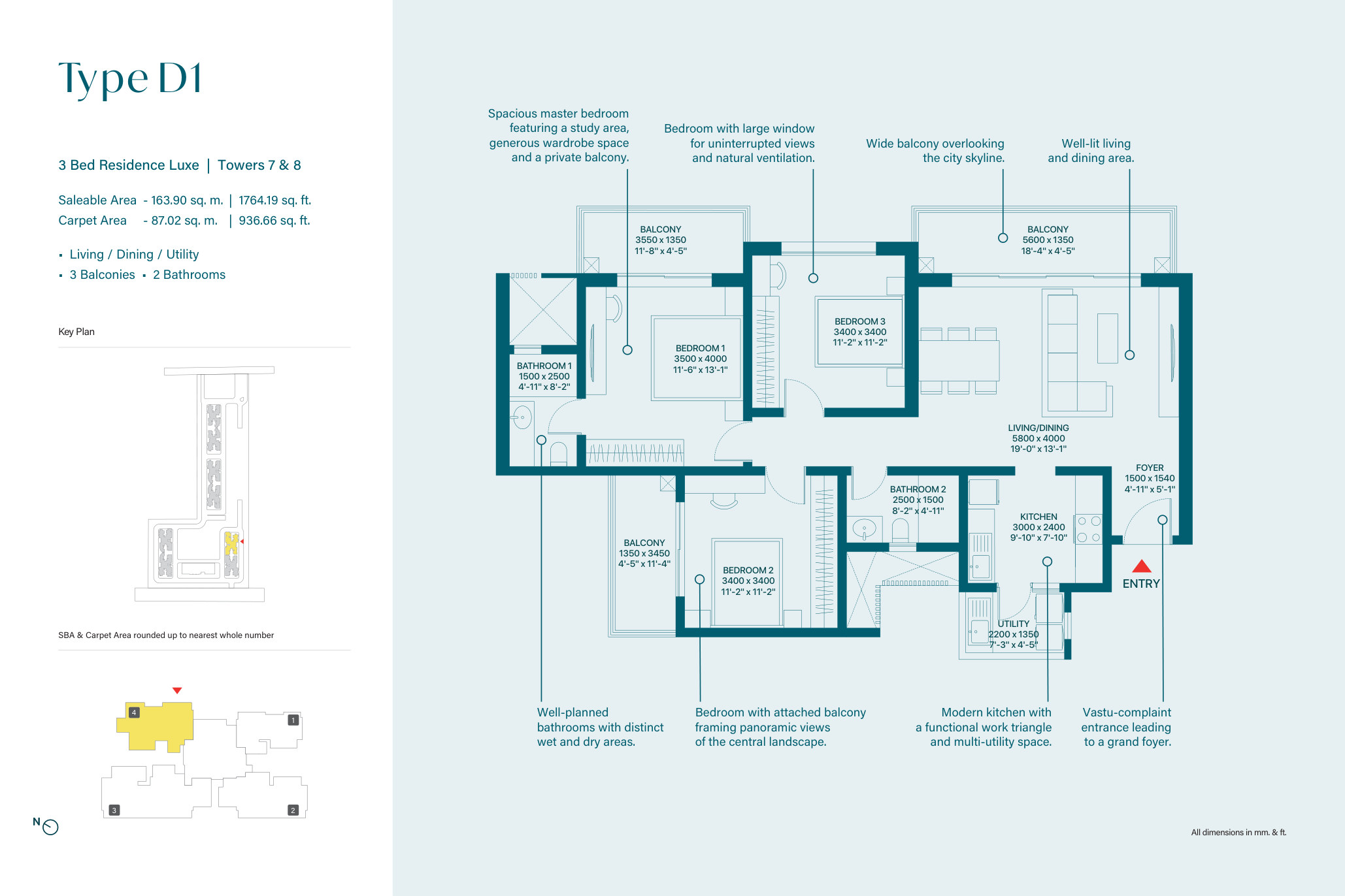 SOBHA Rivana 3 BHK Large Format Floor Plan Layout PDF — Noida Extension Premium Residences
