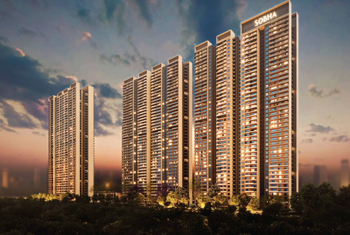 SOBHA Rivana Greater Noida West — Artist's impression of luxury residential tower elevation at twilight